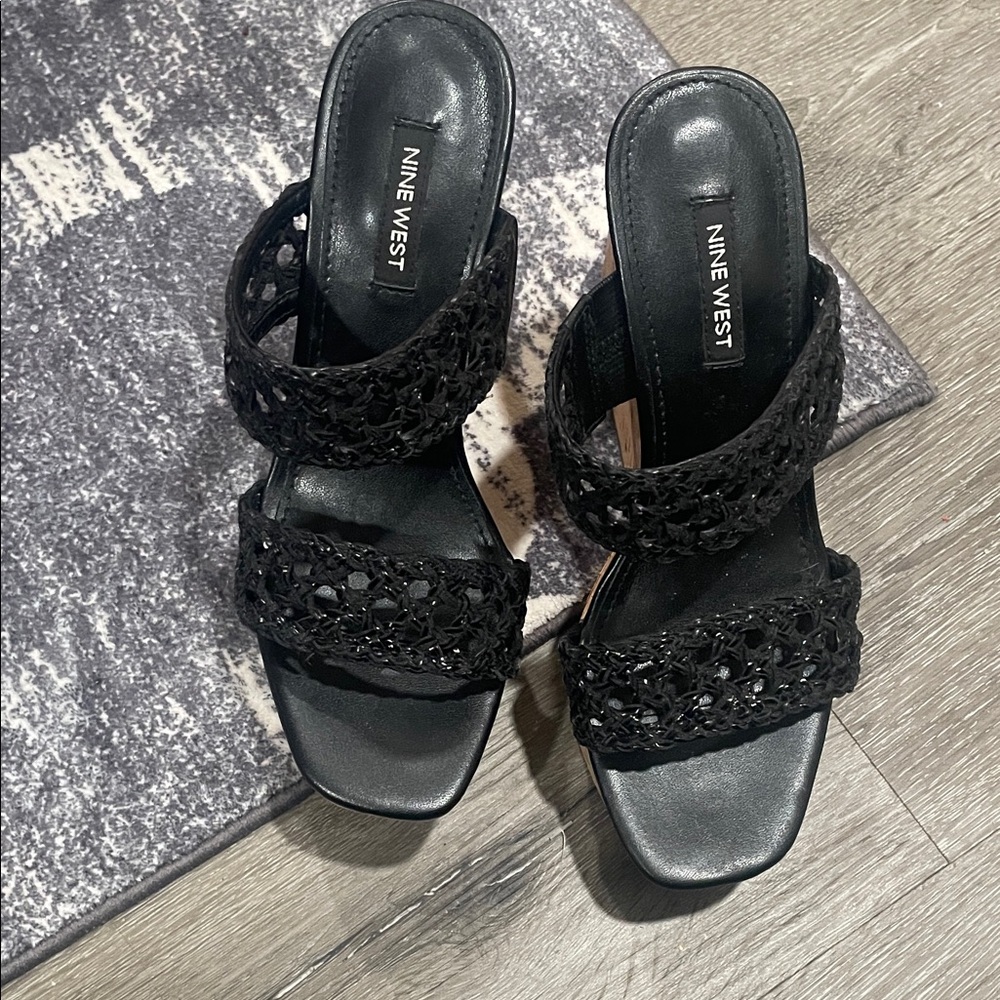 Nine West Black Woven Mules